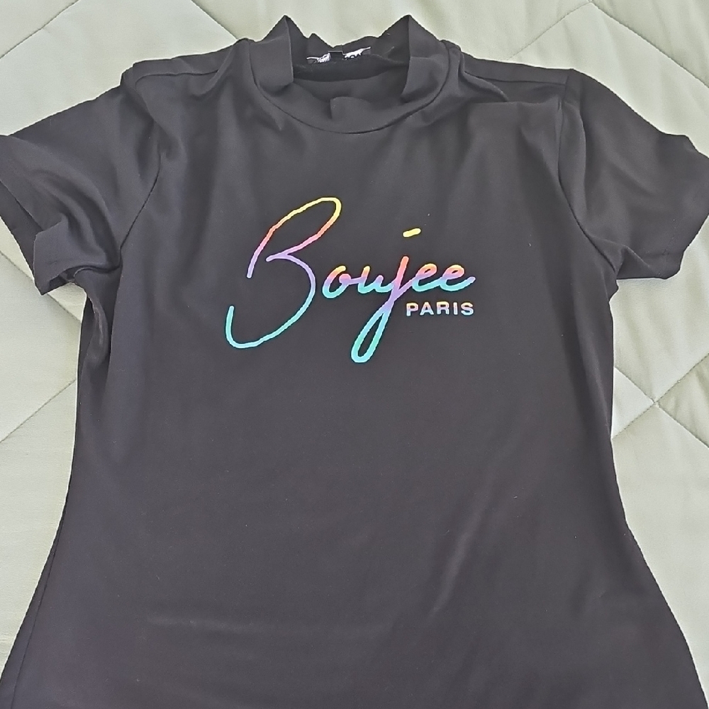 Fashion Nova Black Tee with Rainbow Logo